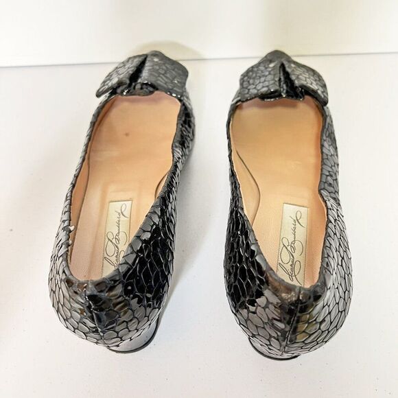 CLEARANCE - Diana Broussard Brown Patent Croc Leather Low Heel Pump - Picture 7 of 9